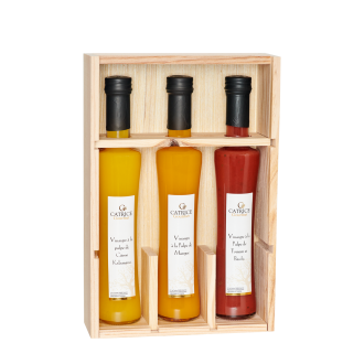 Coffret bois  3 vinaigres pulpes fruits